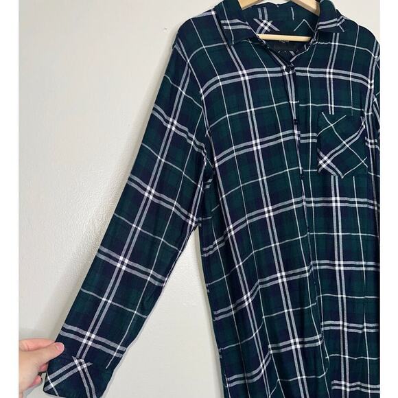 Rails Bianca Flannel Shirt Dress Forest Green Navy Plaid Large Fall Cozy - Picture 3 of 5